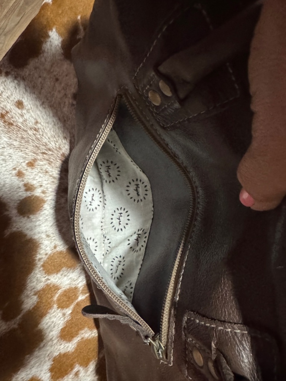 Myra Bag Brown and White Cowhide Tote - Picture 7 of 9